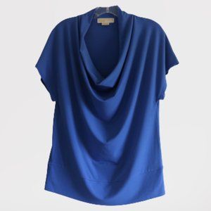 Michael Kors Cowl Neck Blouse Blue Short Sleeve